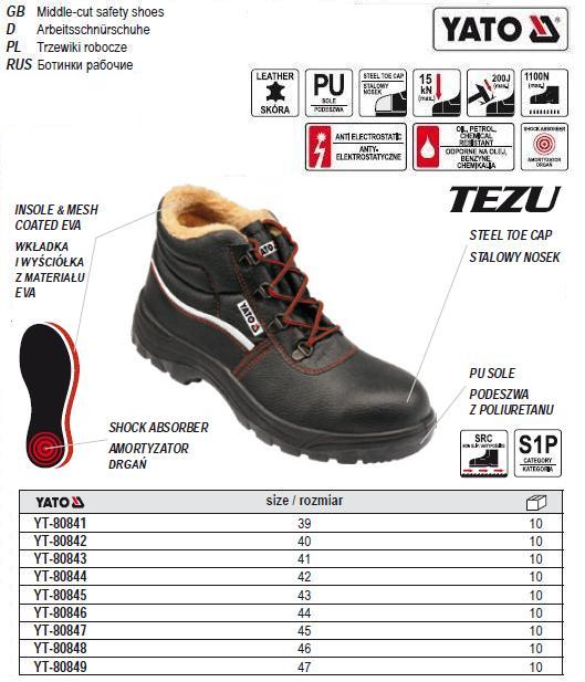 Черевики зимові робочі шкіра YATO TEZU захист S3 розмір 42 YT-80844