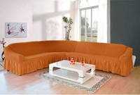 Чехол натяжной с рюшем на угловой диван MILANO апельсиновый