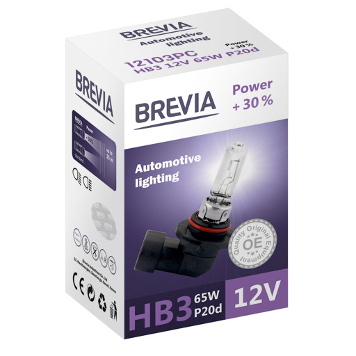 Галогенова лампа Brevia HB3 Power +30% 12v/65w