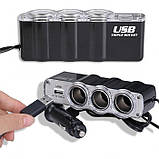 Автомобільний розгалужувач трійник WF-0120 з USB, фото 4