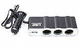 Автомобільний розгалужувач трійник WF-0120 з USB, фото 5