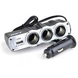 Автомобільний розгалужувач трійник WF-0120 з USB, фото 6