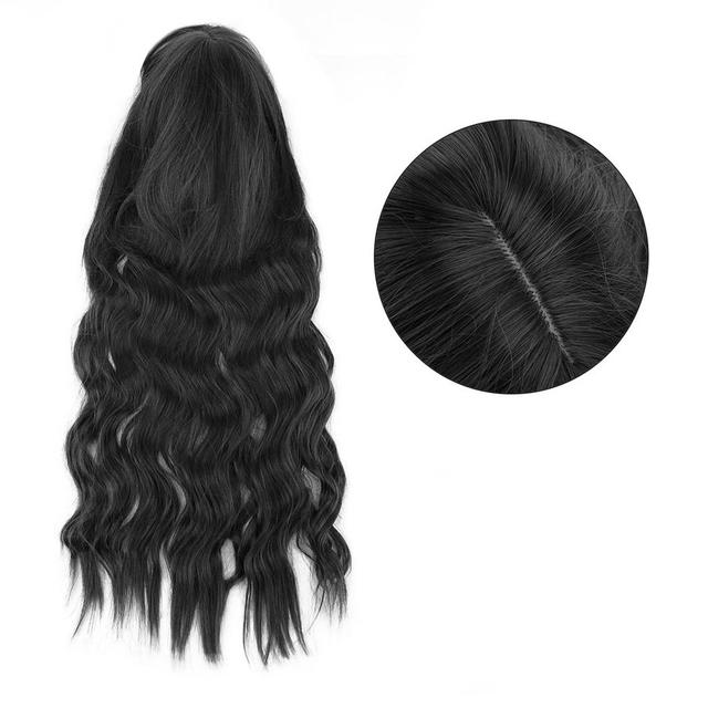 Волнистый черный парик с челкой
