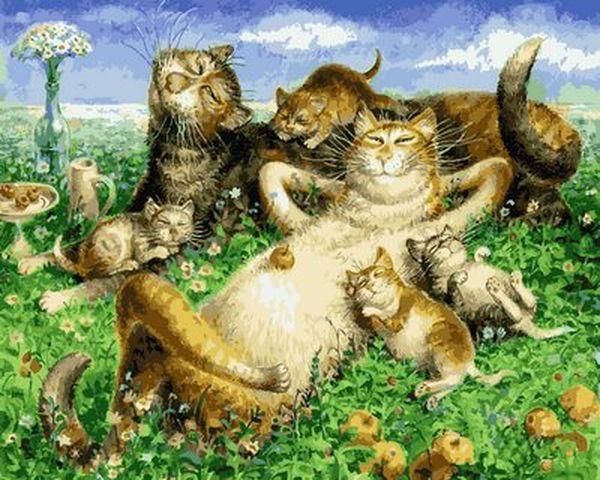 Картини за номерами 40х50 див. Котяча родина відпочиває Художник Володимир Румянцев