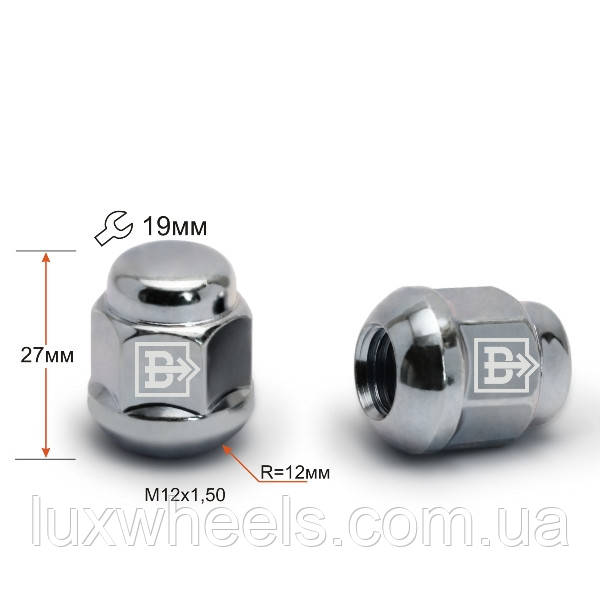 Гайка колісна М12x1,5x27мм Сфера Хром Ключ 19 (Acura, Chery, Honda)