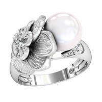 Кольцо женское серебряное Фиалка с Жемчугом