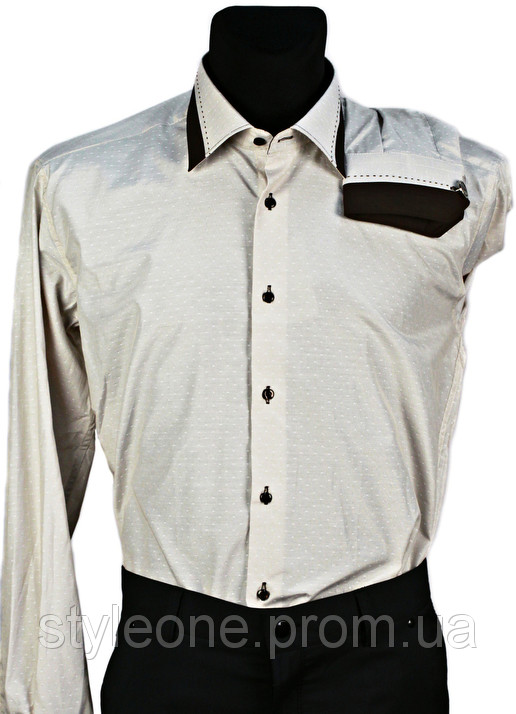 Сорочка чоловіча "Pierre Martin". Бежева (довгий рукав), фото 1