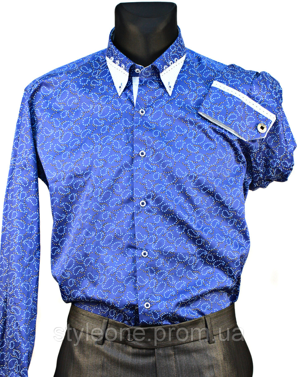 Сорочка чоловіча приталені "Pierre Martin". Синя (довгий рукав)