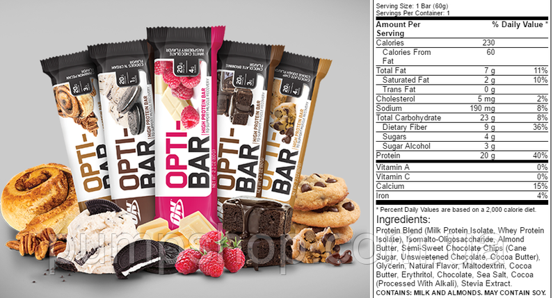 Протеїновий батончик Optimum Nutrition Opti-Bar — 1 шт 60 г, фото 2