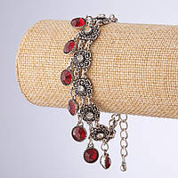 Браслет з червоними кристалами підвісками серія "Східна наречена" L-18-23см колір металу "срібло" купити біжутерію дешево оптом в