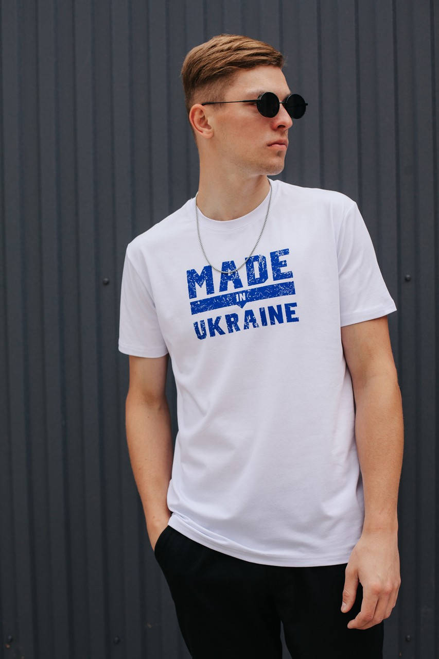 

Белая мужская футболка с рисунком из натурального хлопка Made in Ukraine XL