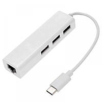 Перехідник USB Type-C to Ethernet LAN+3 USB Adapter для MacBook/RJ45 + HUB