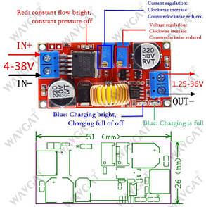 Стабілізатор знижувальний XL4015 DC CC/CV 6-38В — 1.25-36В, 0-5А, фото 3