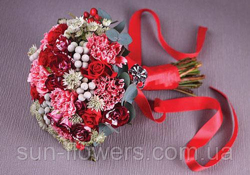 Весільний букет у червоно-сірих тонах., фото 1