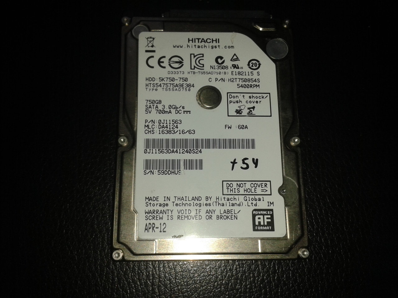 Жесткий диск Hitachi 750Gb  SataII 2,5"