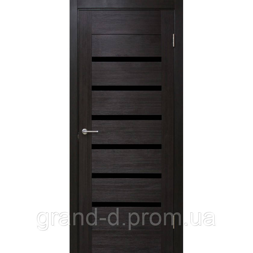 Двері міжкімнатні Оміс Лагуна ЧС ПВХ із чорним склом, колір венге