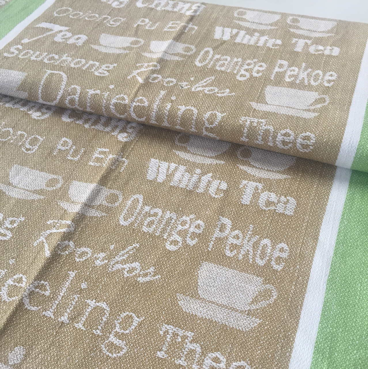 Льон полотняна кава коричневий із зеленим, ширина 48 см, фото 1