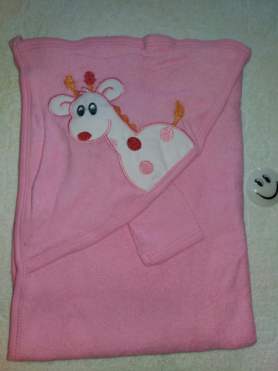 Махровое полотенце с уголком  Жираф" розовое