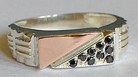Серебряное мужское кольцо с золотыми накладками
