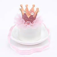 Корона детская на повязке резинке нежно-розовая ТИАРА корона для девочки на резинке