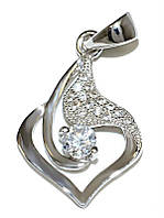 Кулон із білим цирконом. Родій. Довжина: 23 мм. Ширина: 13 мм.