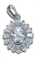 Кулон із білим цирконом. Родій. Довжина: 2,5 см. Ширина: 15 мм.