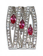 Кулон з білим та малиновим цирконом. Родій. Довжина: 1,7 см. Ширина: 11 мм.