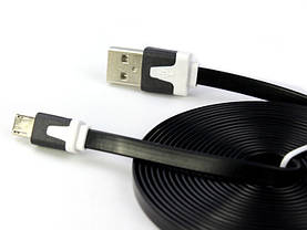 Шнур USB-кабель MICRO-USB 3м flat плоский, фото 3