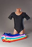 Купальник с коротким рукавом футболкой детский юниор для гимнастики танцев ластик бифлекс черный.С 12 до 15лет