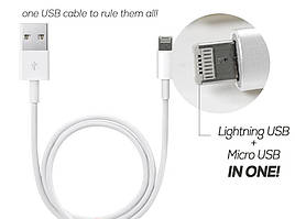 USB кабель шнур для телефону 2 in 1 lightning usb + microusb
