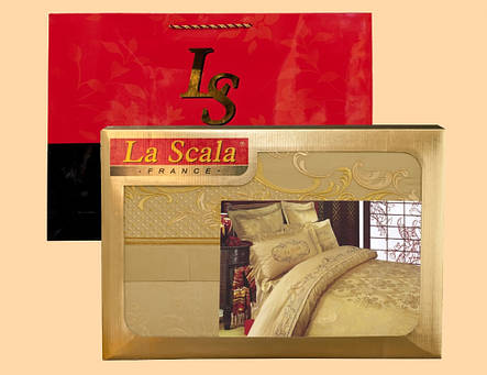 Комплект постільної білизни La Scala шовковий жаккард із вишивкою LUX-12 (Двоспальний), фото 2