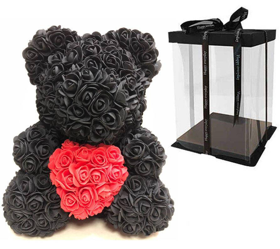 

Мишка из 3D роз Черный 40см с сердцем iTrendy + подарочная упаковка, Серый