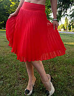 Юбка плиссе-гофре шифон красный