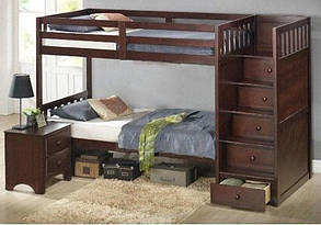 Ліжко двоярусне/ двоповерхове дерев'яне зі сходами Сатурн (з трьома спальними місцями)