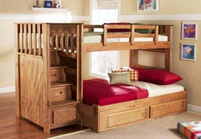 Ліжко тримісне двоярусне дерев'яне + сходи Шведське