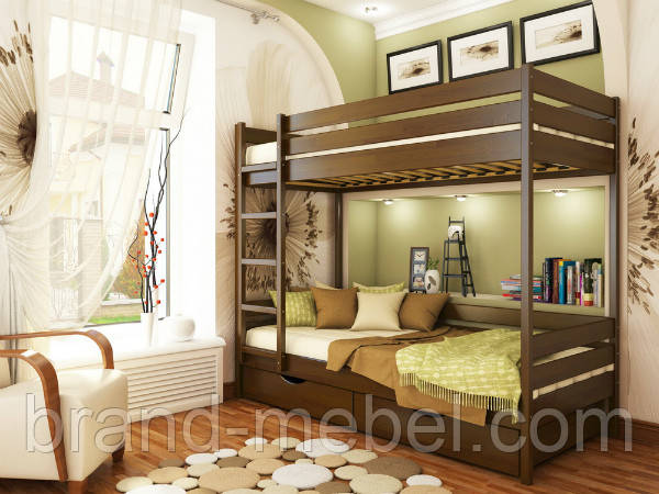 Дерев'яне ліжко дитяче двоярусне, двоповерхове Дует, фото 1