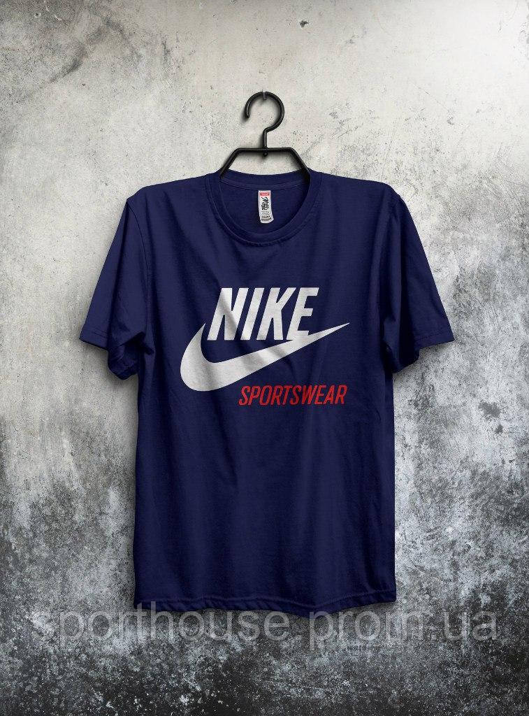 Чоловіча футболка Nike, чоловіча футболка Найк, спортивна, брендовий, бавовна, синя S