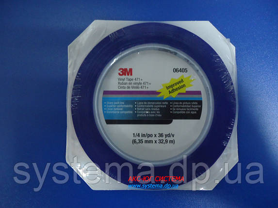 ЗМ™ 471 06405 - Універсальна маскувальна стрічка для створення чітких меж, 6,35х0,13 мм, блакитний, рулон 33 м, фото 1