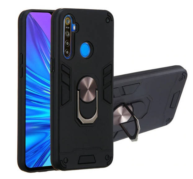 

Противоударный чехол бампер с кольцом подставкой для Realme 6i черный