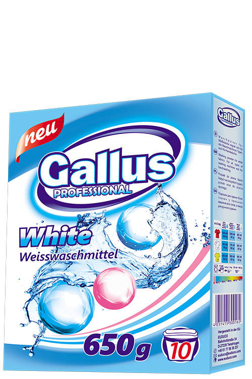 

Стиральный порошок Gallus Weiss для белых тканей 650 гр