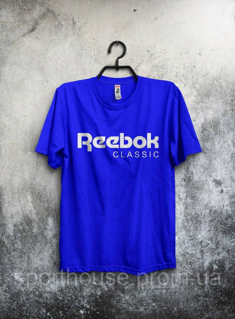 Чоловіча футболка Reebok, чоловіча футболка Рібок, спортивна, брендовий, бавовна, синя, всі розміри S