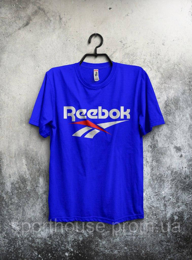 Чоловіча футболка Reebok, чоловіча футболка Рібок, спортивна, брендовий, бавовна, синя, всі розміри S