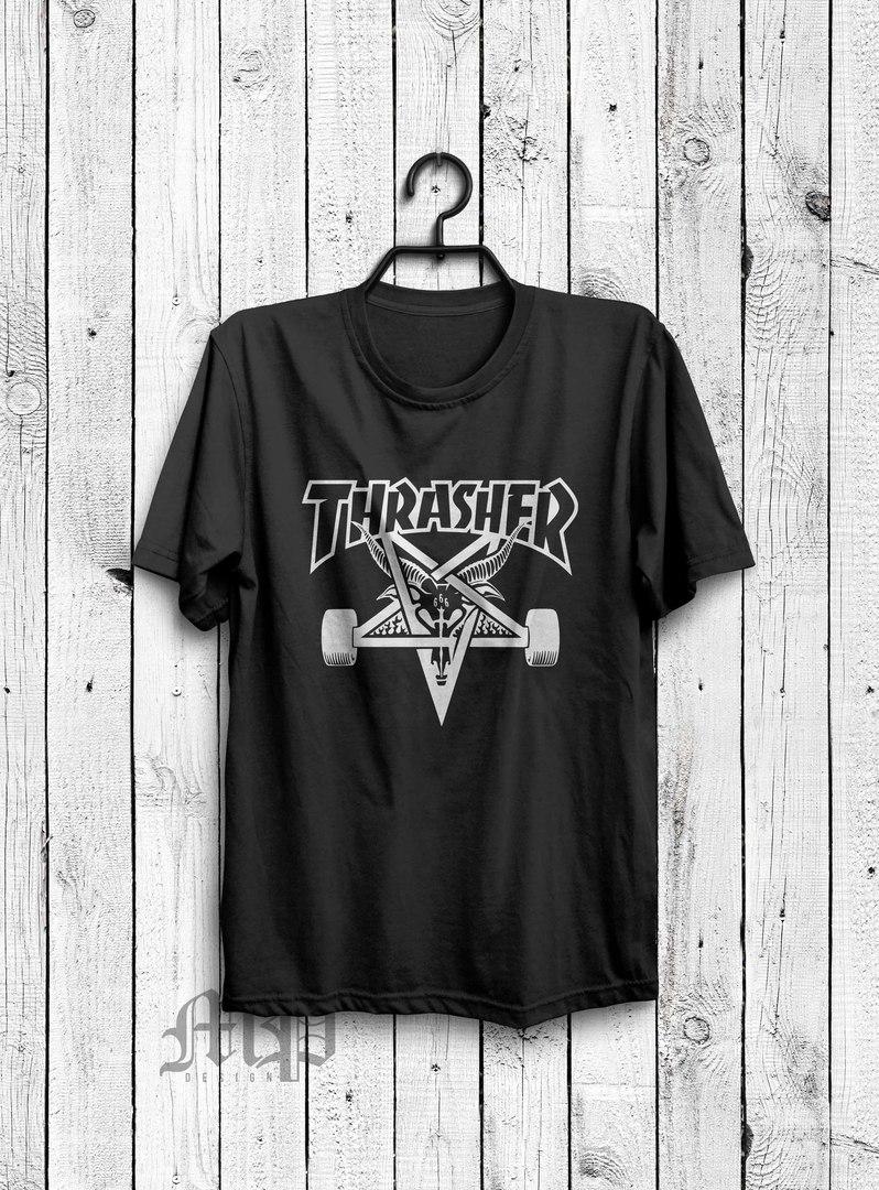 Чоловіча футболка Thrasher, чоловіча футболка Трешер, спортивна, брендовий, чорна, S