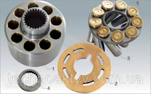 Гидравлический насос Sauer PV42-2 1. Поршневой блок - 1 2. Клапанная плита - 1 3. Поршень - 9 4. Направляющая - 1 5. Стопорная планка - 1 Гидравлический насос Sauer PV42-2 1. Поршневой блок - 1 2. Клапанная плита - 1 3. Поршень - 9 4. Направляющая - 1 5. Стопорная планка - 1