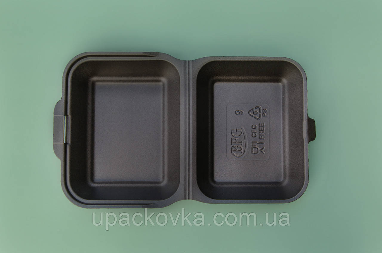 Ланч-бокс (МАЛИЙ) ЧОРНИЙ з кришкою, без поділок зі спіненого полістиролу 185x155x70 мм 250шт/уп