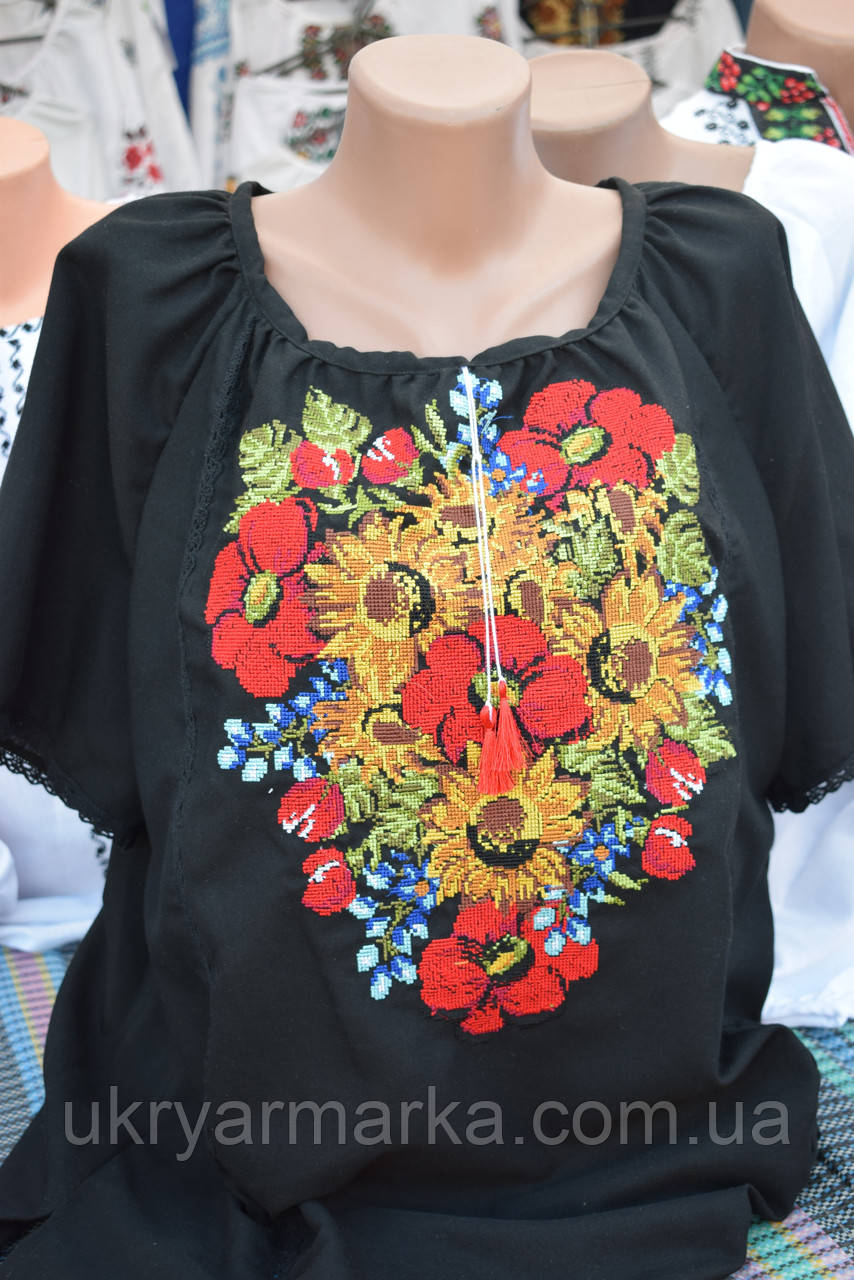 Вишита жіноча сорочка "Достаток" чорна