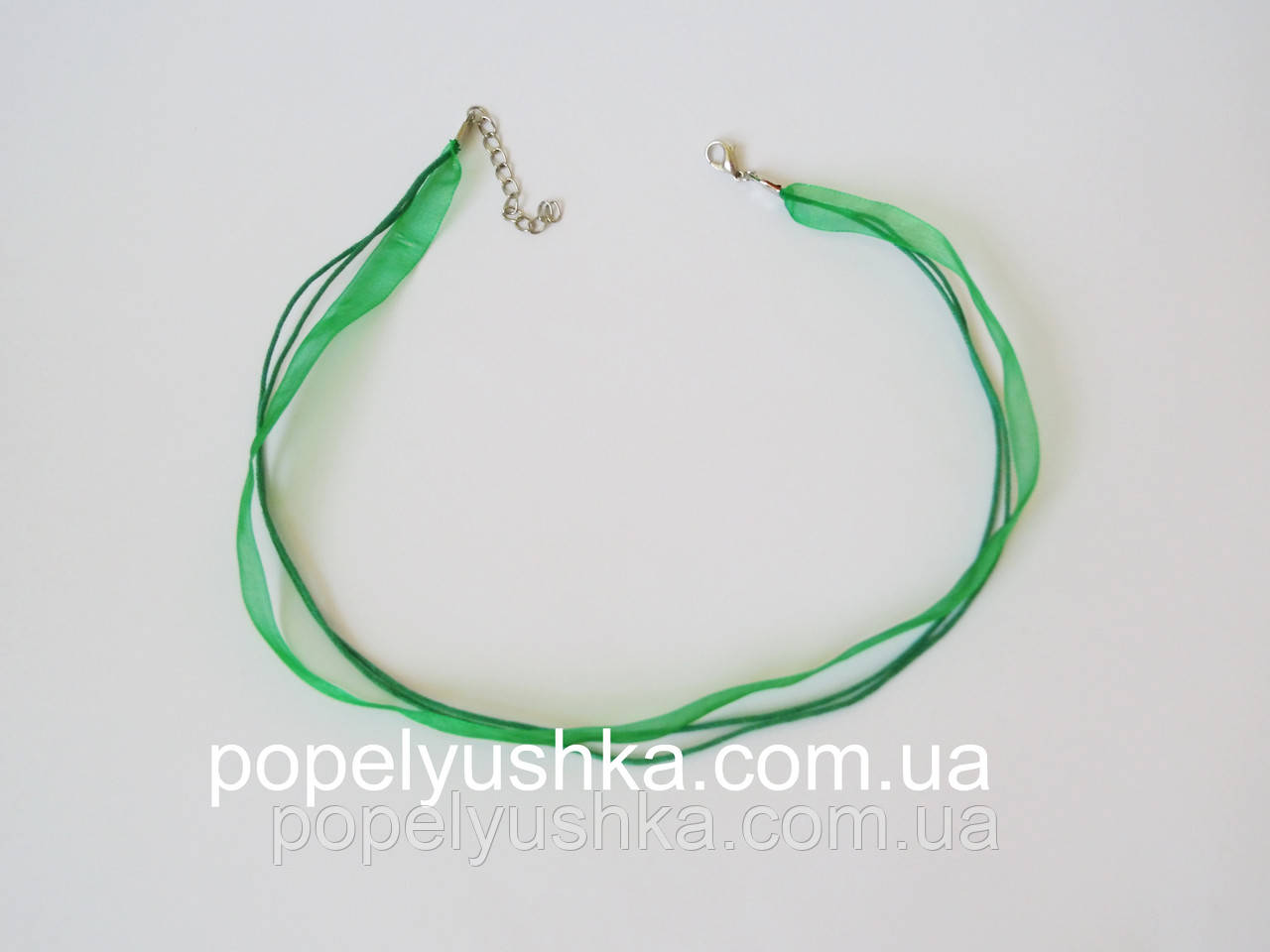 Шнур зі стрічкою з органзи зелена, 44 см, фото 1