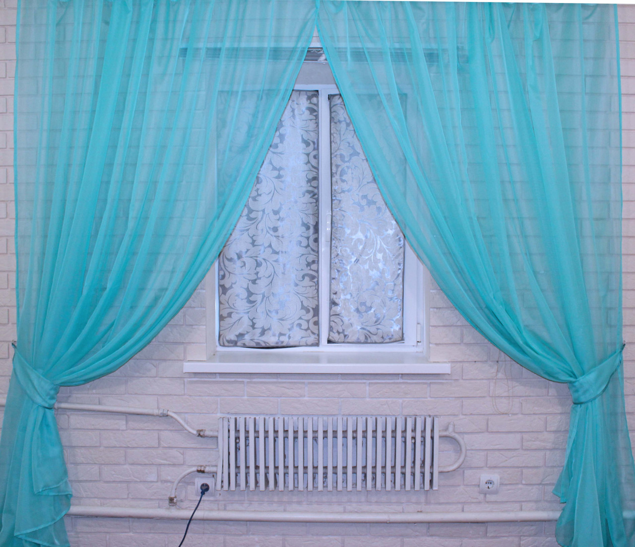 Комплект декоративних штор з шифону, колір бірюзовий. 006дк