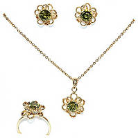 Набір: сережки, каблучка 16р, кулон, ланцюжок 39-44 см. Позолота 18К. Камені: циркон.