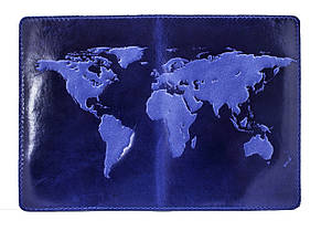 Обкладинка для паспорта VIP (хамелеон синій) тиснення "World Map", фото 4